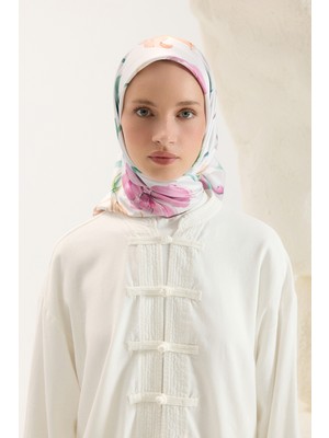 QEF Desenli Twill Eşarp Hera Pembe