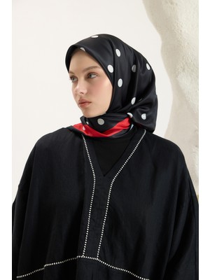 QEF Desenli Twill Eşarp Puantiye Siyah