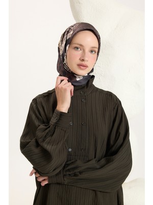 QEF Desenli Twill Eşarp Mix Kahve