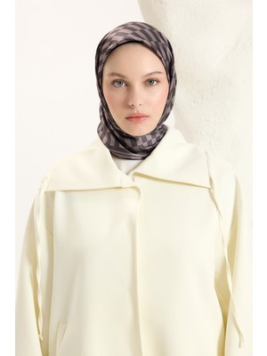 QEF Desenli Twill Eşarp Dama Füme