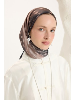 QEF Desenli Twill Eşarp Animal Kahve