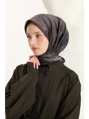 QEF Desenli Twill Eşarp Leopar Kahve