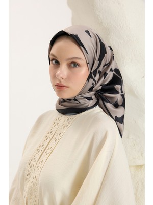 QEF Desenli Twill Eşarp Leaf Siyah