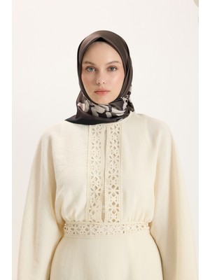 QEF Desenli Twill Eşarp Bambi Kahve