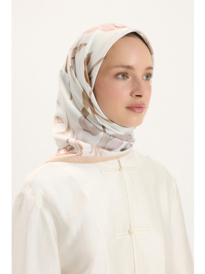 QEF Desenli Twill Eşarp Hera Naturel