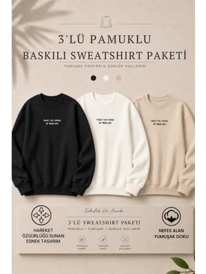 Damga 3 Adet Erkek Pamuklu Baskılı Regular Fit Sweatshirt