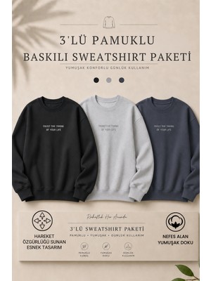 Damga 3 Adet Erkek Pamuklu Baskılı Regular Fit Sweatshirt