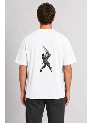 Wakha Erkek Kaya Tırmanışı Minimalist Grafik Tasarım - Sırt Baskılı - Beyaz Tişört