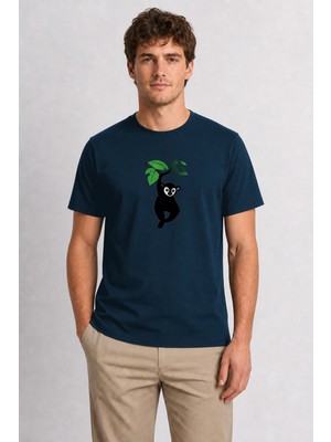 Wakha Erkek Tropikal Lemur Retro Grafik - Lacivert