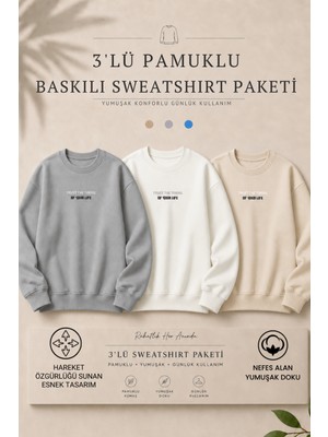Damga 3 Adet Erkek Pamuklu Baskılı Regular Fit Sweatshirt