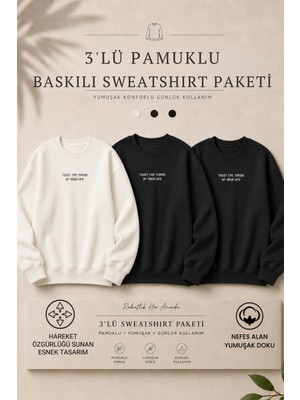 Damga 3 Adet Erkek Pamuklu Baskılı Regular Fit Sweatshirt