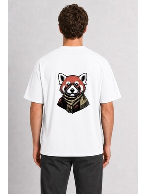 Wakha Erkek Macera Seven Kızıl Panda Baskı Tasarımı Sırt Baskılı - Beyaz Tişört