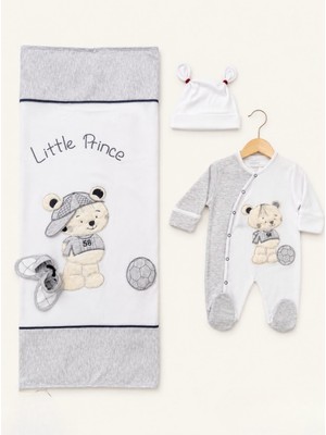 Kardeşler Bebe Erkek Bebek Ayıcık Nakışlı 4 Parça Battaniyeli Tulum Seti (Tulum + Battaniye + Bere + Patik)