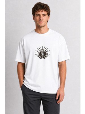 Wakha Erkek Vintage Turunçgil Göğüs Baskısı - Beyaz Tişört