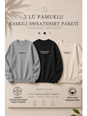 Damga 3 Adet Erkek Pamuklu Baskılı Regular Fit Sweatshirt