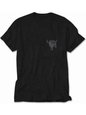 Wakha Erkek Boğa Burcu Botanik Tasarım T-Shirt Baskısı - Siyah