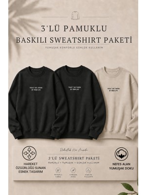 Damga 3 Adet Erkek Pamuklu Baskılı Regular Fit Sweatshirt