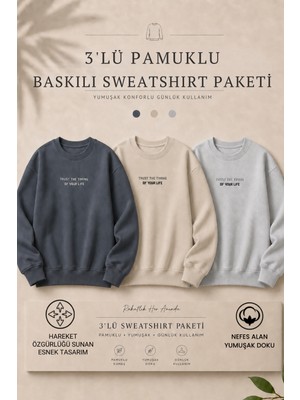 Damga 3 Adet Erkek Pamuklu Baskılı Regular Fit Sweatshirt