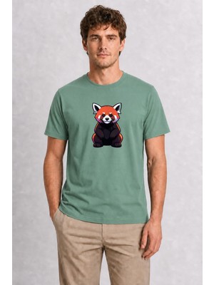 Wakha Erkek Modern Sokak Stili Kızıl Panda Baskı Tasarımı - Yeşil