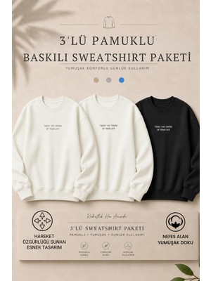 Damga 3 Adet Erkek Pamuklu Baskılı Regular Fit Sweatshirt