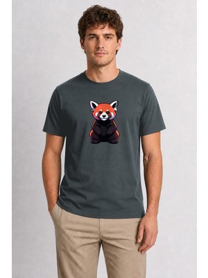 Wakha Erkek Modern Sokak Stili Kızıl Panda Baskı Tasarımı - Füme