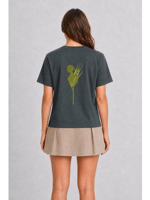 Wakha Kadın Başak Minimalist Tasarım - Sırt Baskılı - Füme