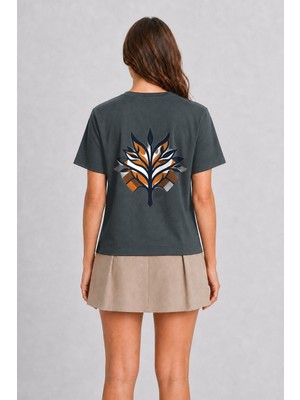 Wakha Kadın Başak Burcu Minimalist Tasarım - Sırt Baskılı - Füme