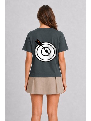 Wakha Kadın Yay Minimalist Ok Tasarımı - Sırt Baskılı - Füme