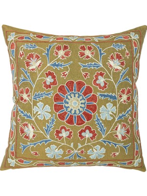 Soho Antiq Luna Ipek Işlemeli Haki Kırlent 50X50 cm