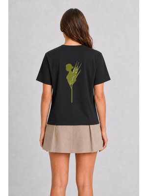 Wakha Kadın Başak Minimalist Tasarım - Sırt Baskılı - Siyah