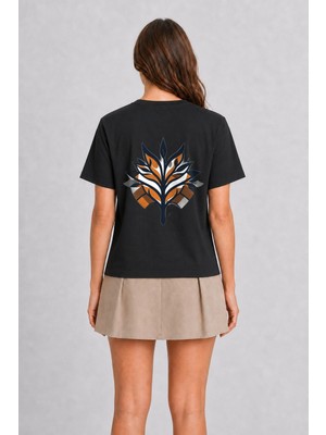 Wakha Kadın Başak Burcu Minimalist Tasarım - Sırt Baskılı - Siyah