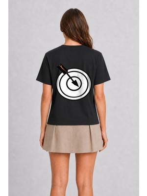 Wakha Kadın Yay Minimalist Ok Tasarımı - Sırt Baskılı - Siyah