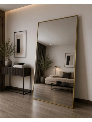 Effe Yapı Dekor Gold Metal Çerçeveli Dikdörtgen AYAKLI180X100 cm Boy Aynası