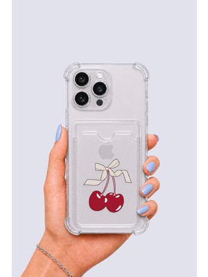 Ankaverse iPhone 13 Pro Max Kartlıklı Kiraz Desenli Kılıf