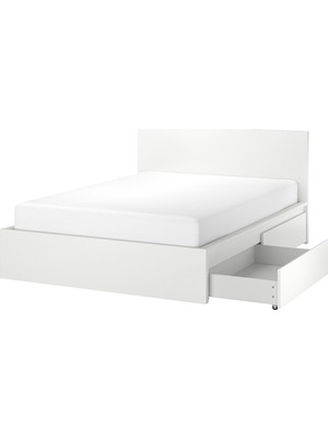 IKEA Çift Kişilik Çekmeceli Karyola Iskeleti 140X200 cm Beyaz - Modern Iskandinav Tarzı Ahşap Yatak Odası Karyolası (Yatak/şilte Hariç)