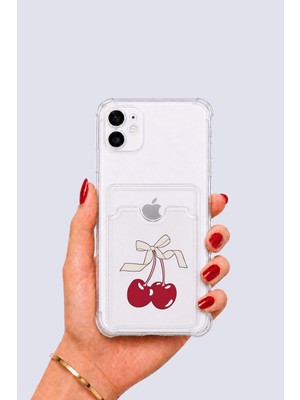 Ankaverse iPhone 12 Kartlıklı Kiraz Desenli Kılıf