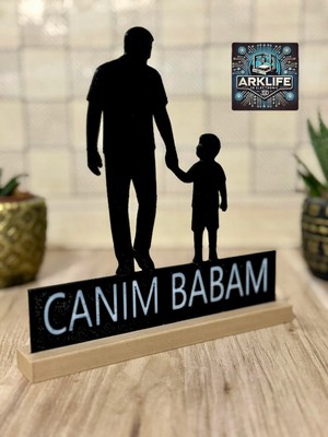 ARKlife 3D Electronic Babalar Gününe Özel Baba-Erkek Çocuk Silüet Tasarımlı Standlı Hediyelik Dekoratif Masaüstü Raf Obje