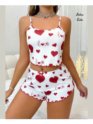 Intive Lingerie Intive Cutie Love Yazılı Kalp Desenli Ince Askılı Bralet Şort Takım/pijama Takımı