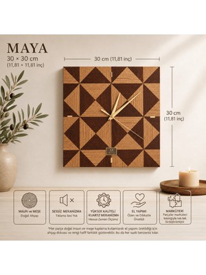Quattro Home Maya Collection – Doğal Maun ve Meşe Ahşap Kaplama Duvar Saati