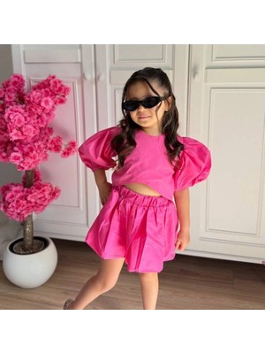 Dereff Pembe Poplin Balon Etekli Takım 4-5 Yaş