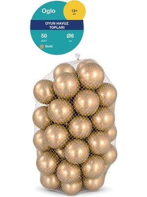 Oglo Gold Havuz Topu 50 Adet — Yumuşak Oyun Havuzu Topları, Filede 1+ Yaş