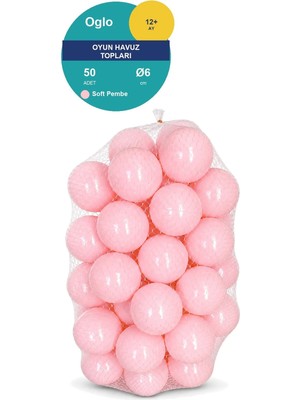 Oglo Soft Pembe Havuz Topu 50 Adet — Yumuşak Oyun Havuzu Topları, Filede 1+ Yaş