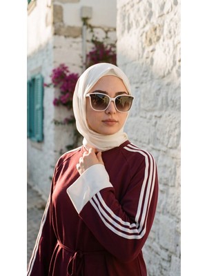 MİMİ LUXURY WEAR Kadın Belden Bağlamalı Kolu Beyaz Manşetli Şeritli Ikili Takım 3004
