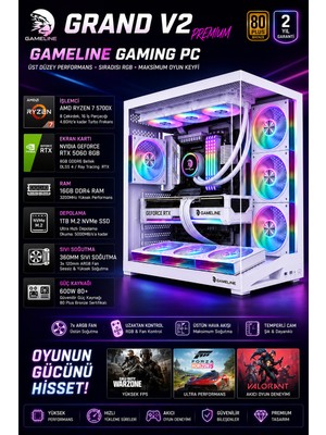 Gameline Gaming Pc | Amd Ryzen 7 5700X | Rtx 5060 8gb | 16GB Ram | 1tb M.2 Nvme SSD | 360MM Sıvı Soğutma | Masaüstü Oyuncu Bilgisayarı