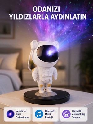 Astronot Projeksiyon Lambası Bluetooth Müzikli ve Uzaktan Kumandalı - Lisinya