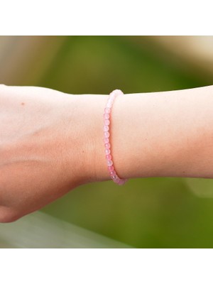 Taş Sandığı Pembe Kuvars Taşı Gümüş Bileklik - 4 mm Açık Renkli