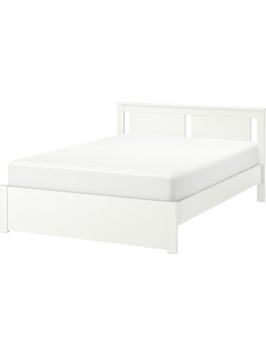IKEA Çift Kişilik Karyola Iskeleti 140X200 cm Beyaz - Modern Iskandinav Tarzı Ahşap Yatak Odası Karyolası (Yatak/şilte Hariç)
