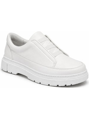Beskar Beyaz Cilt Lastikli Erkek Ayakkabı - Bağcıksız Pratik Kolay Temizlenen Minimalist Günlük Sneaker Kb 703