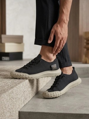 Beskar BA0248 Boa Siyah Bej Taban Esnek Bağcıklı Ultra Hafif Nefes Alan Sneaker Ayakkabı