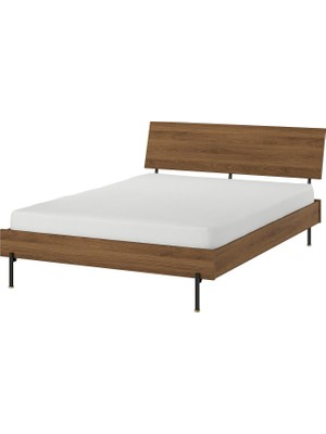 IKEA Çift Kişilik Başlıklı Karyola Iskeleti 140X200 cm Kahverengi - Modern Iskandinav Tarzı Ahşap Yatak Odası Karyolası (Yatak/şilte Hariç)